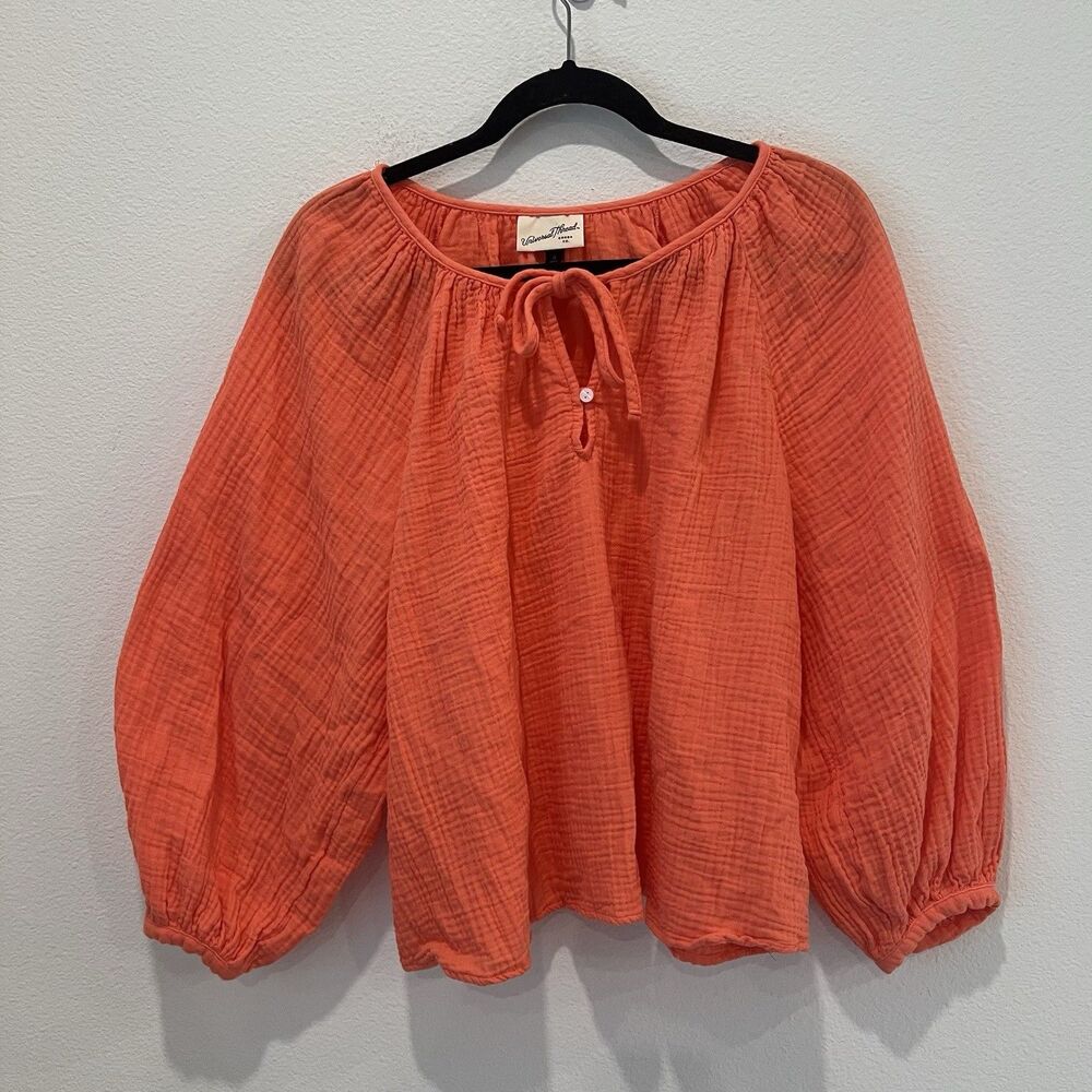 Universal Thread Women's Gauze Balloon-Sleeve Popover Blouse Orange Size XL - Picture 2 of 8